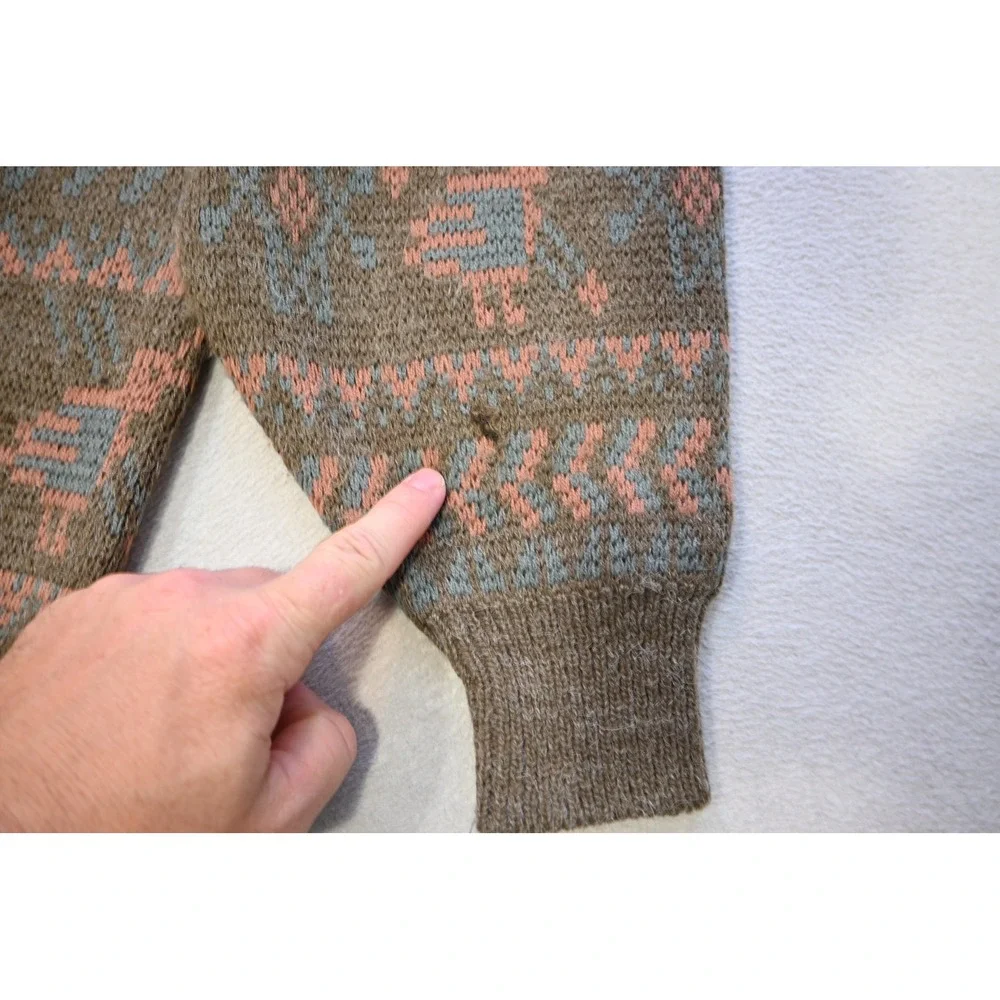 McGregor Sweater Mens XL Brown Blue Geometric Bird Knit Vintage